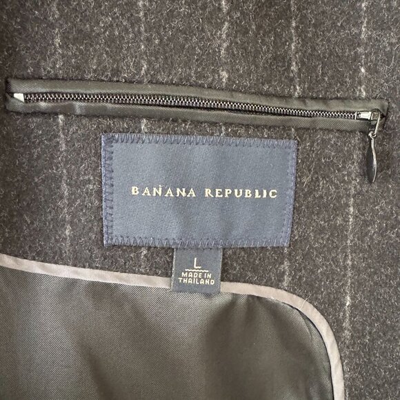 Vintage Y2K Banana Republic Wool Blend Dark Gray Pinstripe Over Coat Size Large - Picture 9 of 14